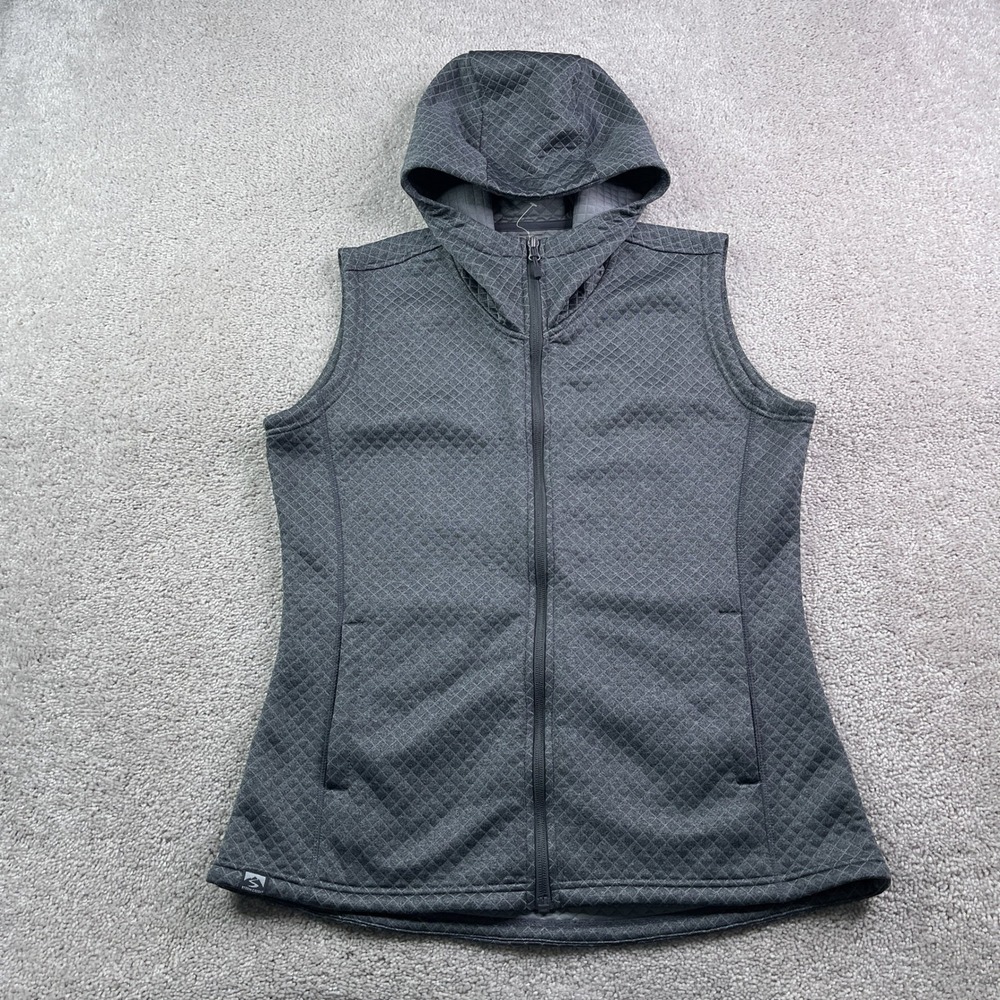 Storm Creek Vest Womens Medium Grey Curator Diamond Knit Quilted Hooded Full Zip